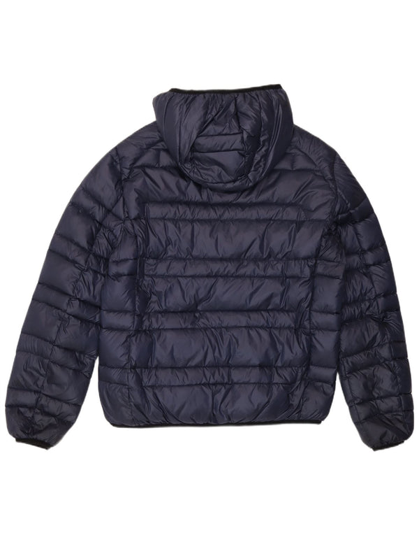 Blauer wattierte Herrenjacke mit Kapuze, UK 40, Größe L, marineblau, Polyamid