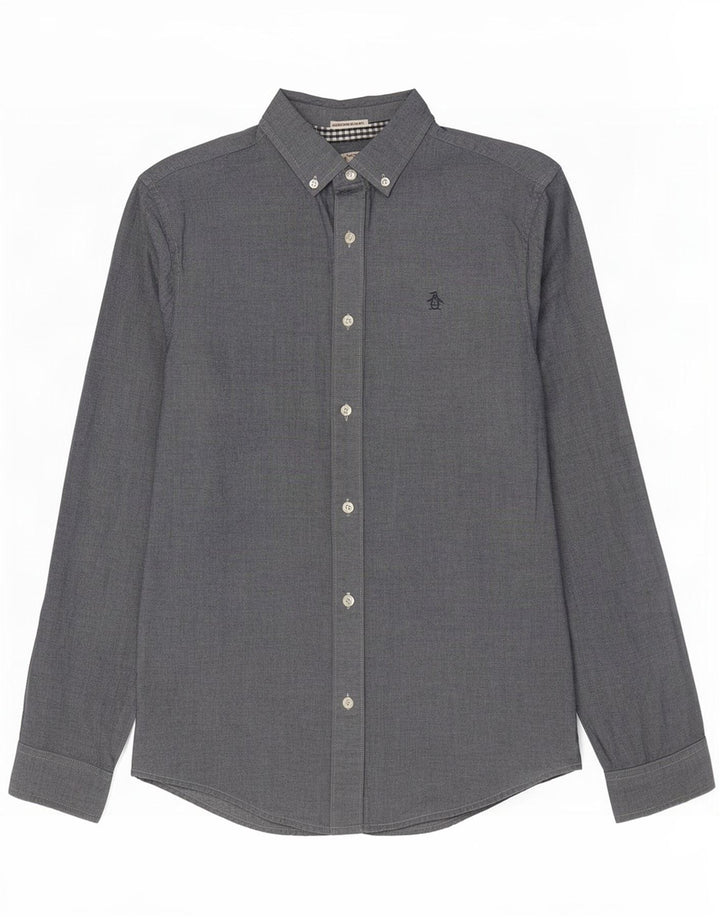 Penguin Herren Heritage Slim Fit Hemd, Größe S, Grau, Baumwolle