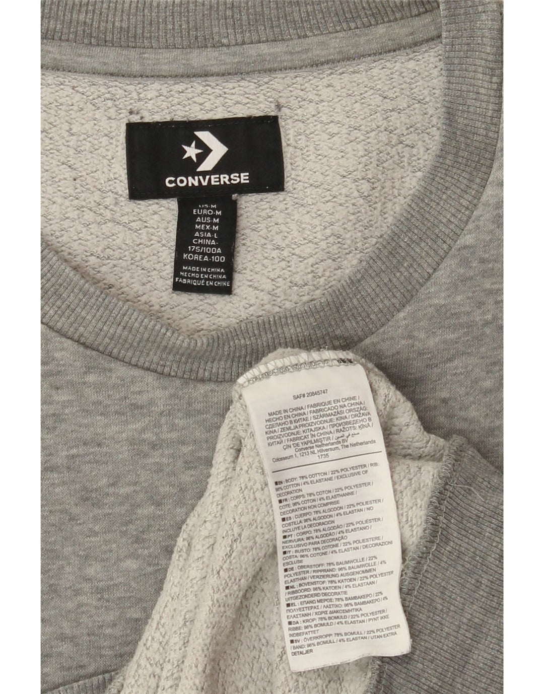 CONVERSE Herren Sweatshirt Pullover mittelgraue Baumwolle