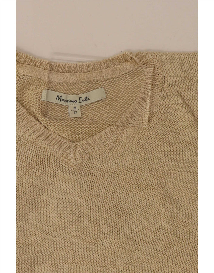 Massimo Dutti Damen Crop V-Ausschnitt Pullover Pullover UK 14 Mittelbeige