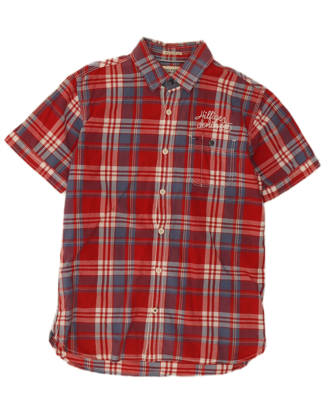 Tommy Hilfiger Herren-Kurzarmhemd, klein, rot kariert, Baumwolle