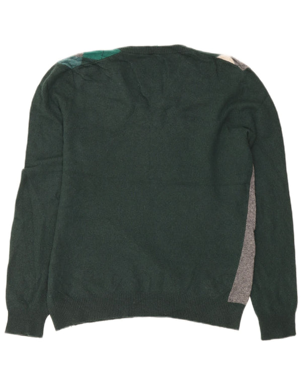 Benetton Damen-Pullover mit V-Ausschnitt, Gr. 14, mittelgrün, Argyle/Diamant