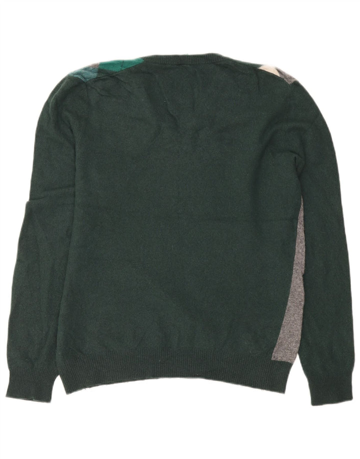 Benetton Damen-Pullover mit V-Ausschnitt, Gr. 14, mittelgrün, Argyle/Diamant