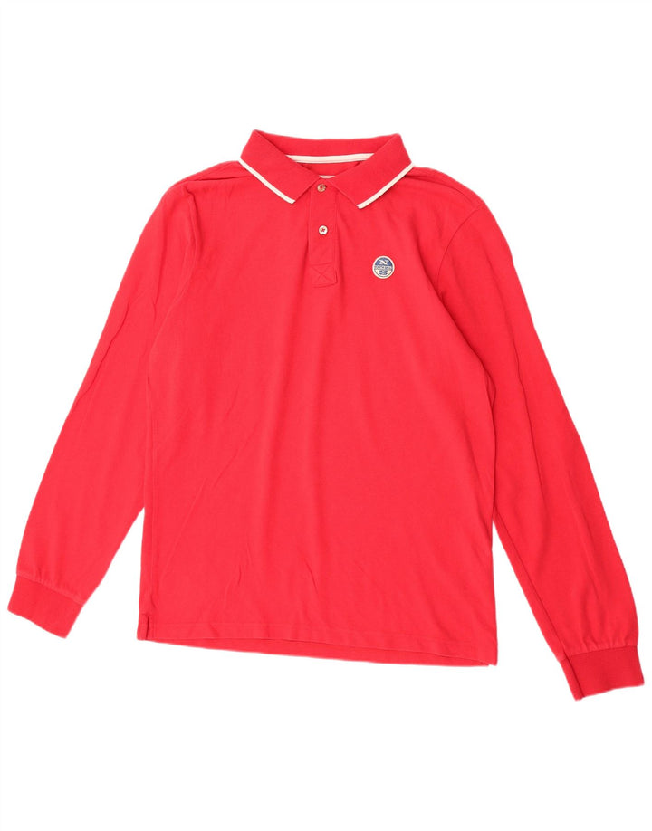 North Sails Herren-Langarm-Poloshirt, große rote Baumwolle