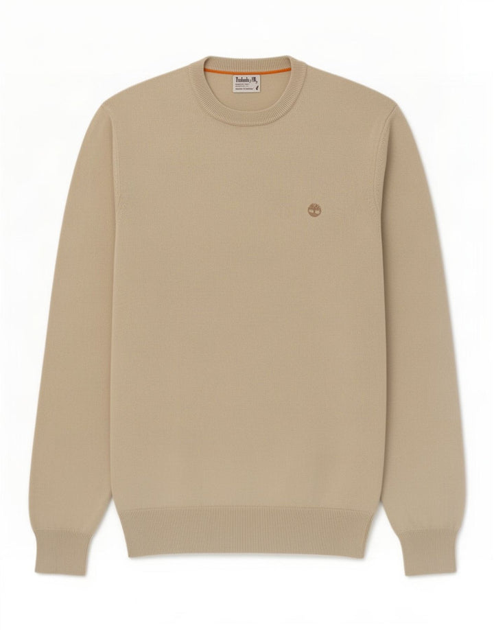 Timberland Herren-Pullover mit Rundhalsausschnitt, Größe S, beige, Baumwolle