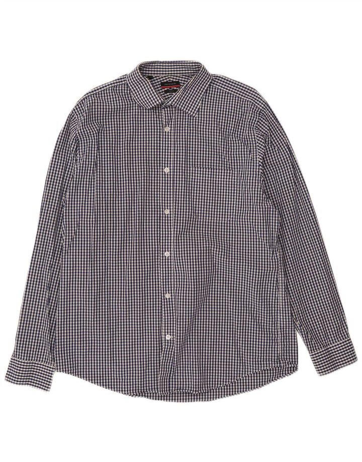 Pierre Cardin Herrenhemd, Größe 16 1/2, große marineblaue Gingham-Baumwolle