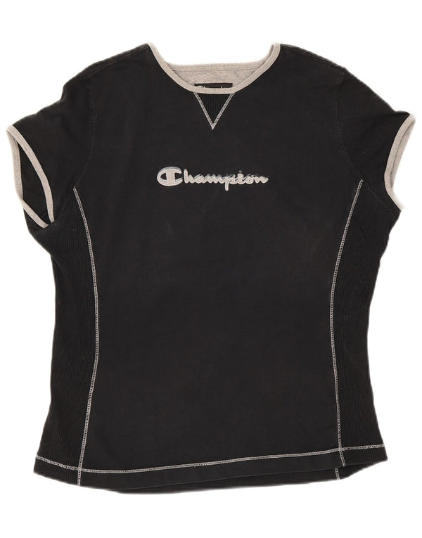 Champion Womens Graphic T-Shirt Top UK 18 XL Schwarz Baumwolle