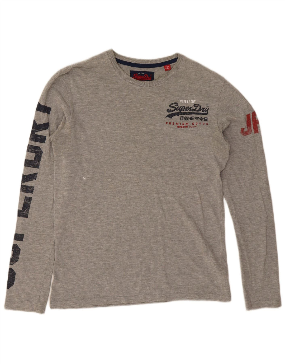 Superdry Herren Grafik-Oberteil mit langen Ärmeln, Mittelgrau gesprenkelte Baumwolle