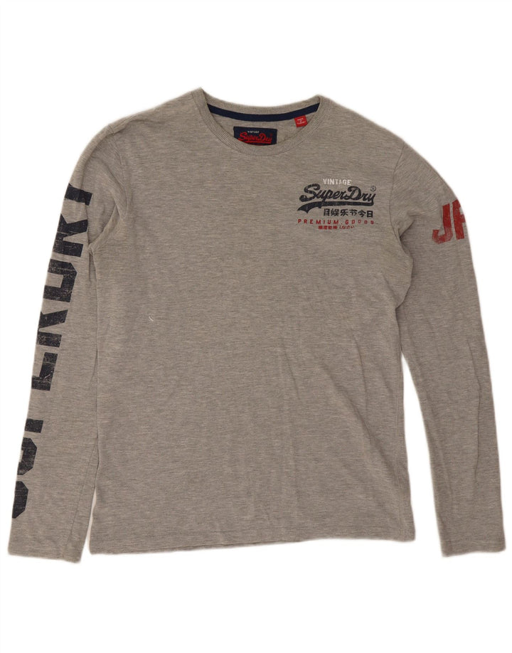 Superdry Herren Grafik-Oberteil mit langen Ärmeln, Mittelgrau gesprenkelte Baumwolle