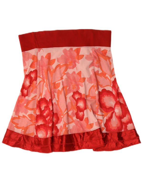 Desigual Damen Grafik-A-Linien-Rock XL W36 Rot geblümt