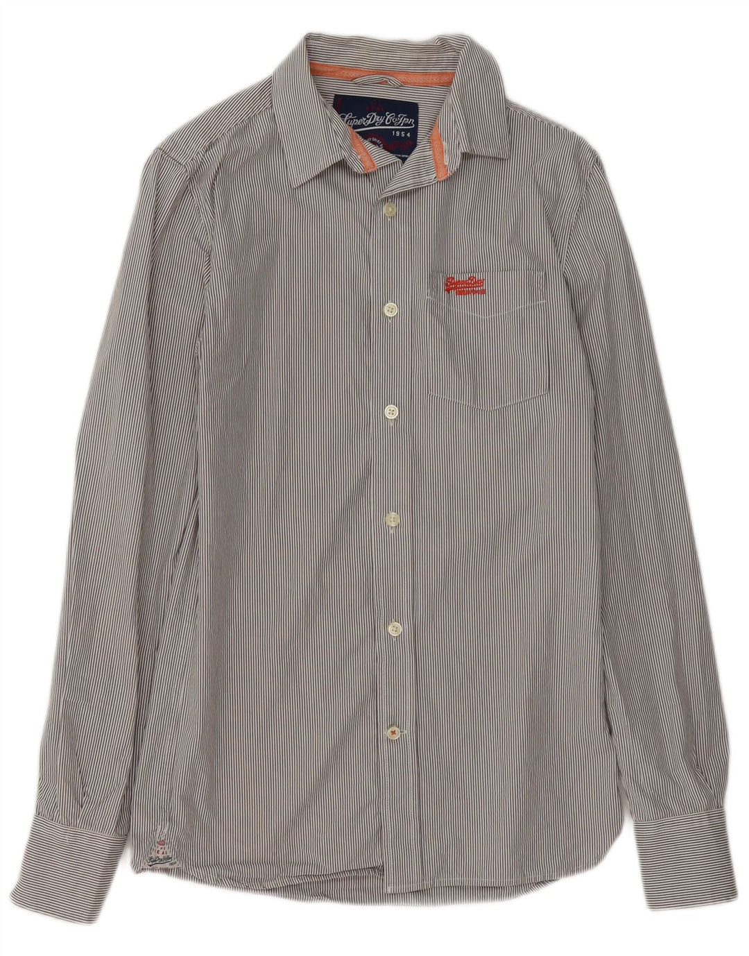 Superdry Herren-Hemd, klein, graue Nadelstreifen-Baumwolle
