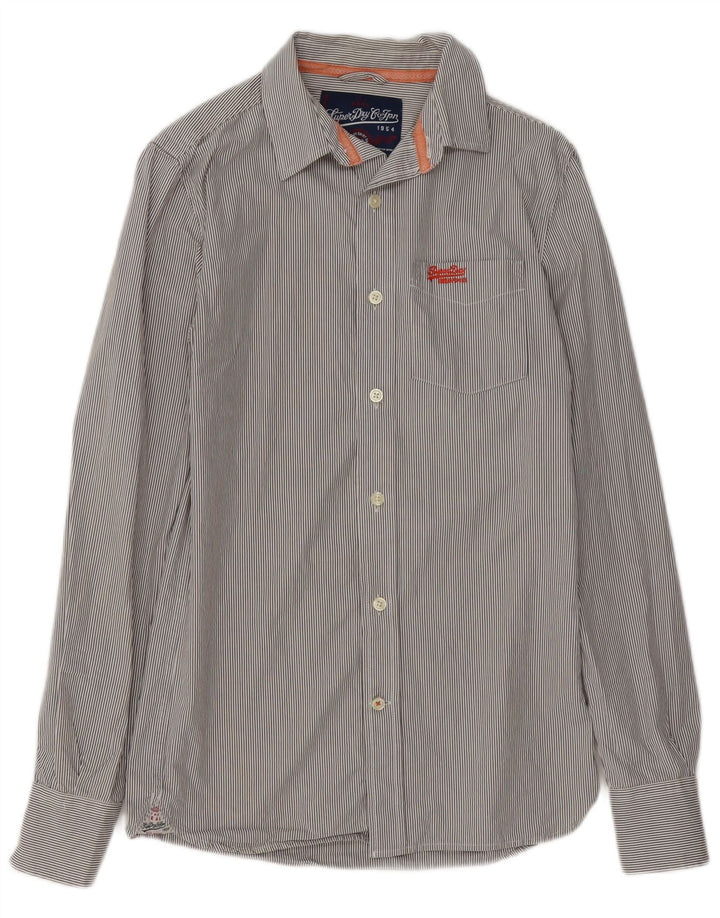 Superdry Herren-Hemd, klein, graue Nadelstreifen-Baumwolle