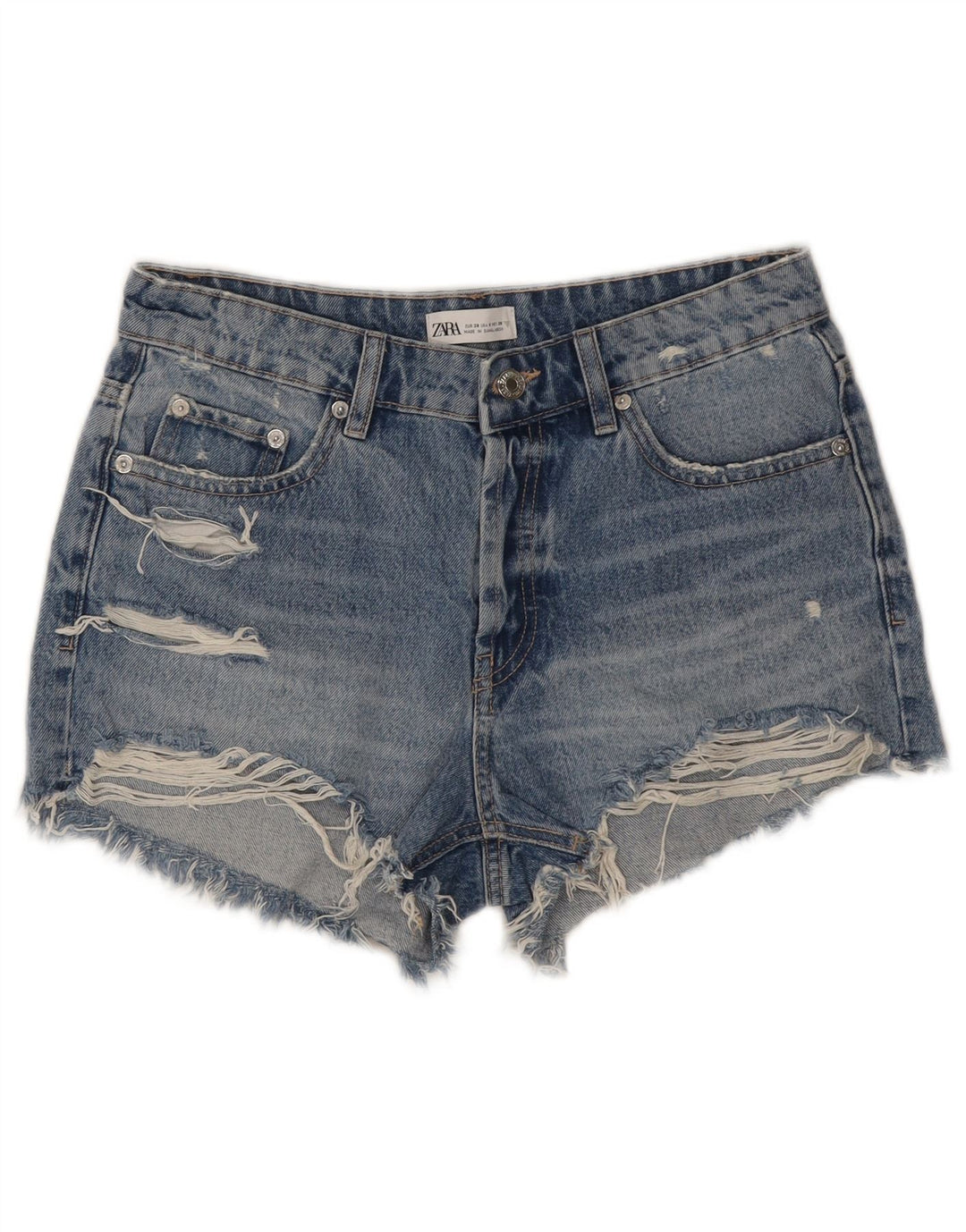Zara Damen Distressed Denim Shorts EU 38 Small W28 Blaue Baumwolle