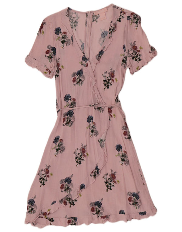 Oasis Damen Wickelkleid UK 10 Small Pink Floral Viscose