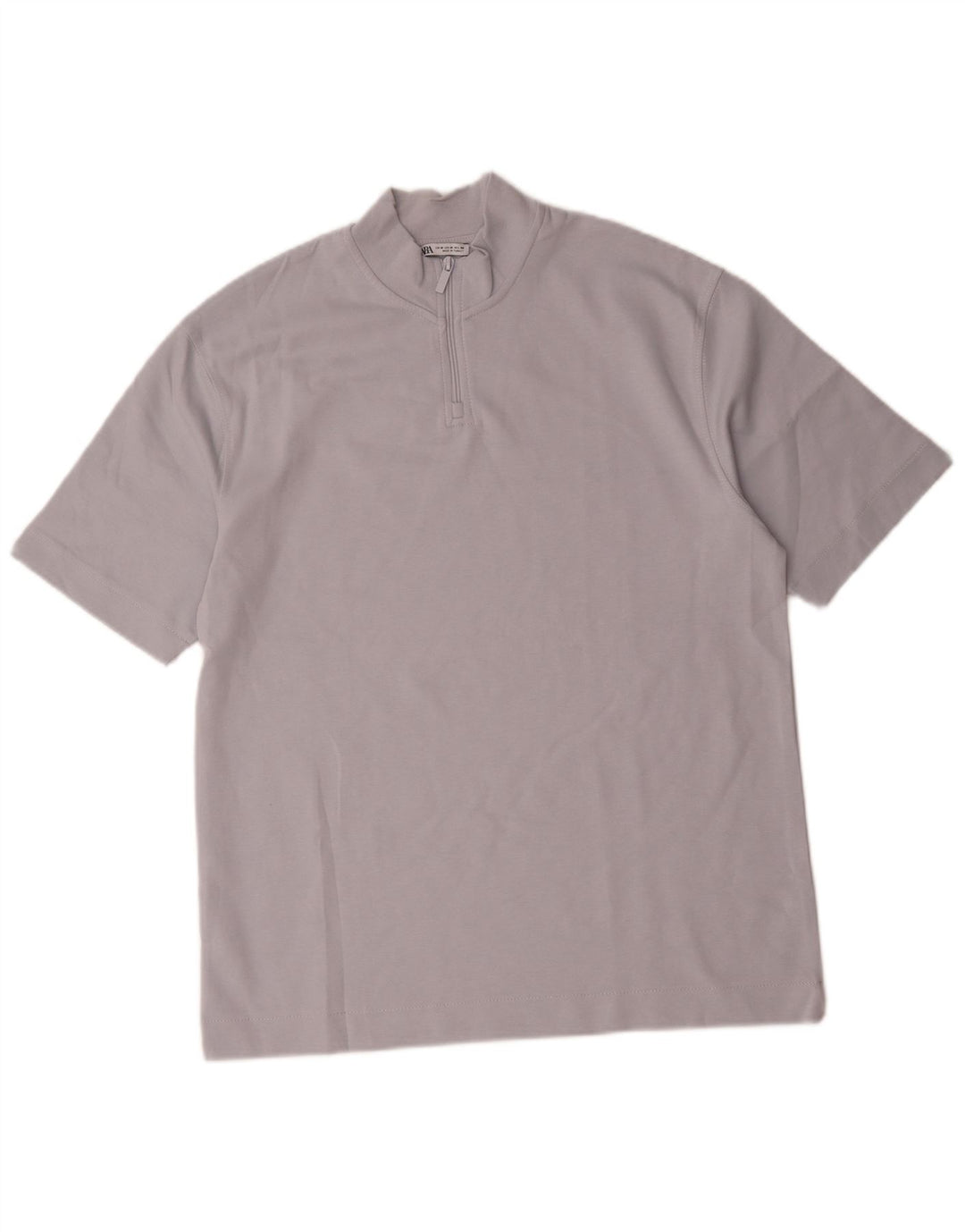 Zara Herren-T-Shirt mit Reißverschluss am Hals, mittelblaue Baumwolle