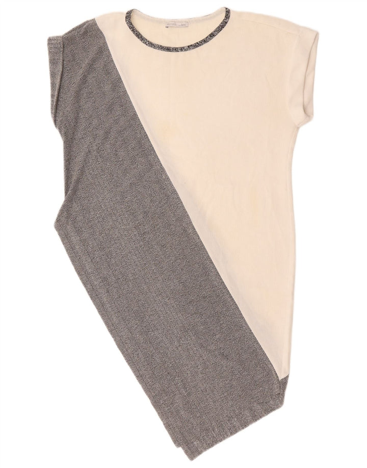 Zara Damen Asymmetrisches Kleid UK 16 Large Weiß Colourblock