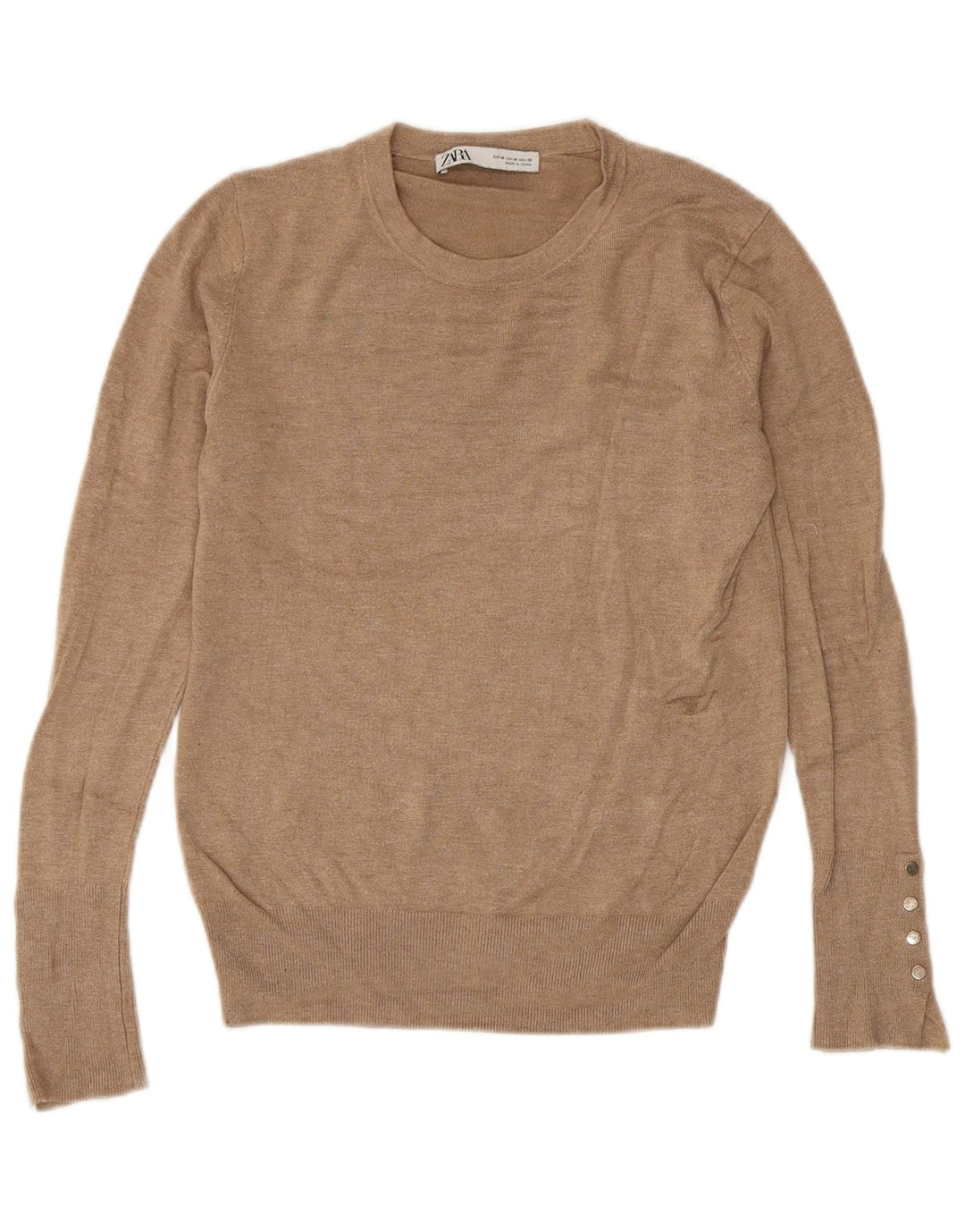 Zara Damen Pullover mit Rundhalsausschnitt, UK 12, Mittelbraun