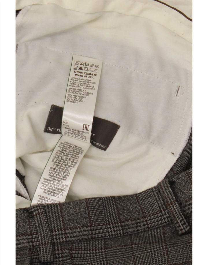 Marks & Spencer Herren-Anzughose mit normaler Passform, W38 L31, grau kariertes Polyester