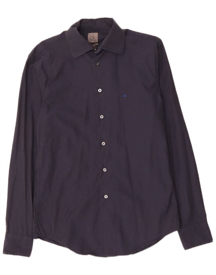 CALVIN KLEIN Herren Slim Fit Hemd Small Marineblau Baumwolle