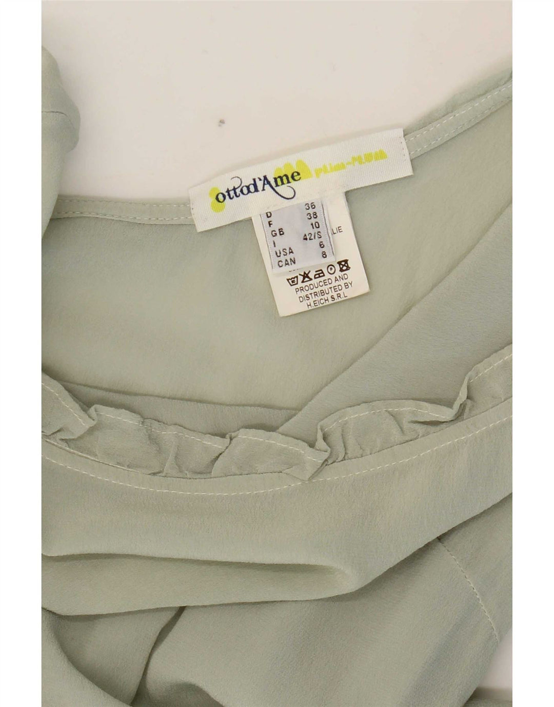 Ottod'Ame Damen-Blusenoberteil mit 3/4-Ärmeln, Gr. 10, Größe S, grüne Seide
