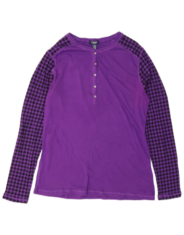 Chaps Damen Top Langarm UK 18 XL Lila kariert Baumwolle
