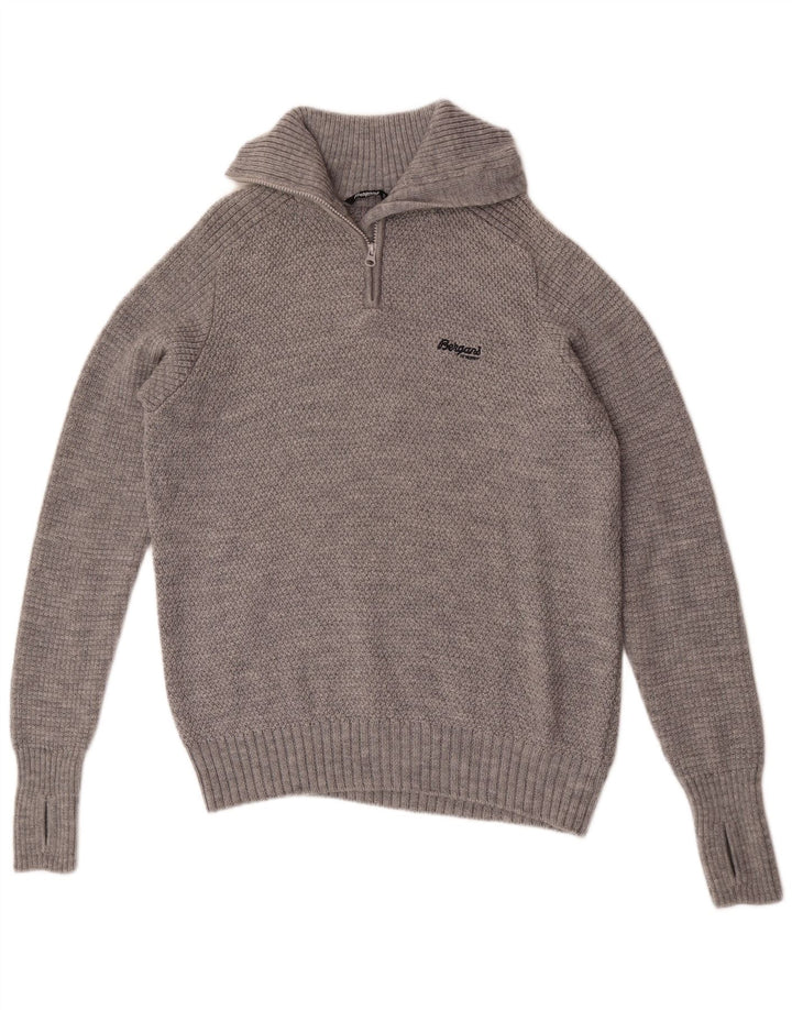 Bergans Herren-Pullover mit Reißverschluss, XL, graue Merinowolle