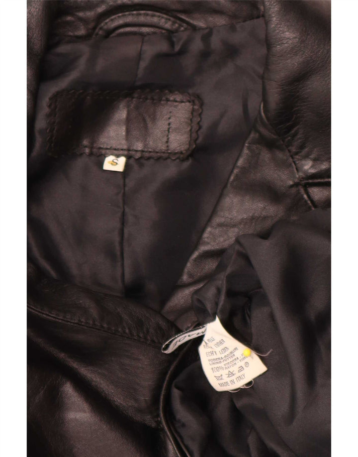 Vintage Damen übergroße 3-Knopf-Leder-Blazer-Jacke UK 10 Small Schwarz