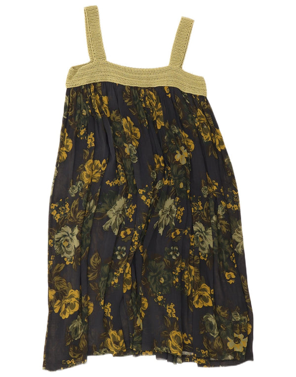 Vintage Damen Sonnenkleid UK 8 Small Navy Blue Floral