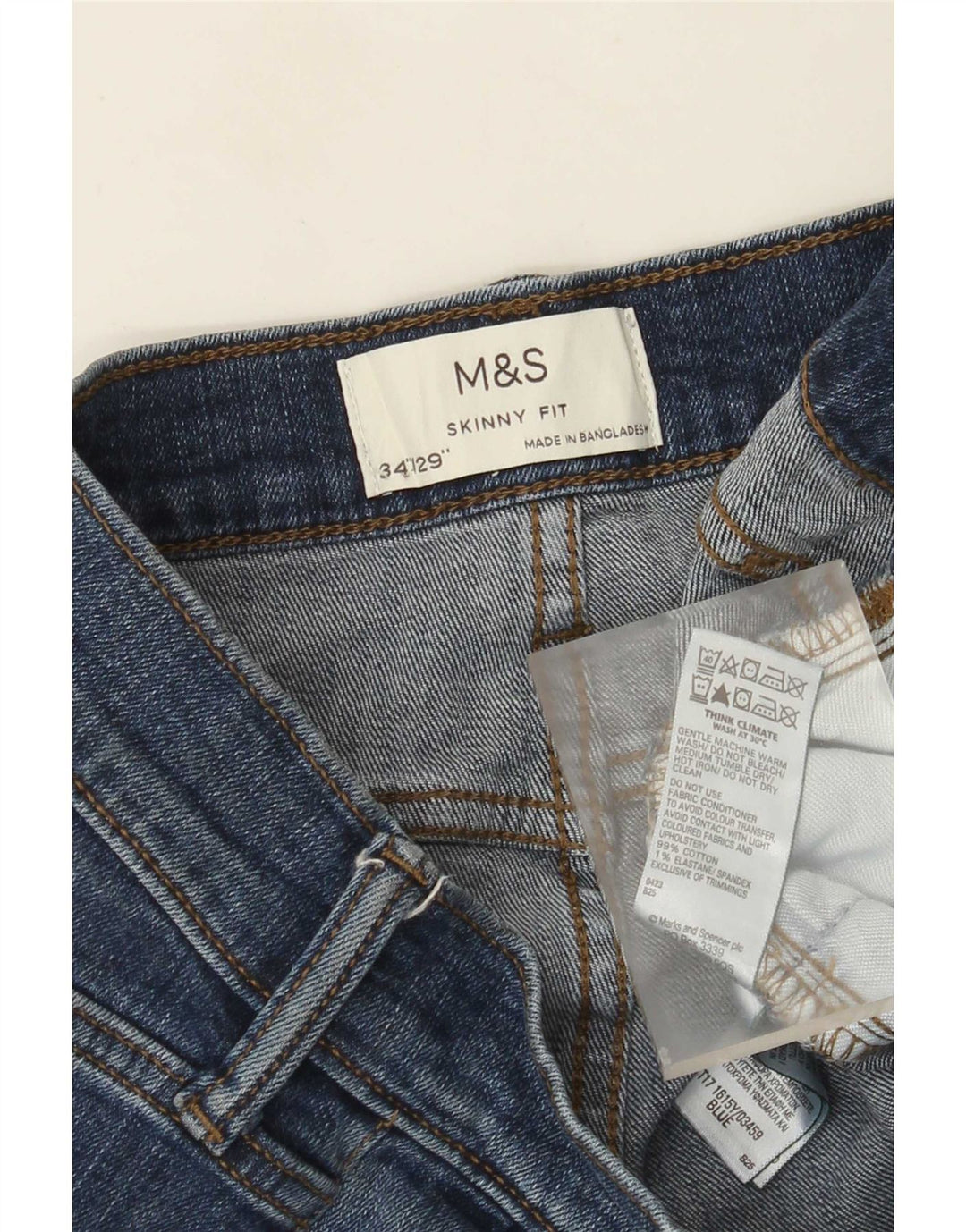 Marks & Spencer Herren Skinny Jeans W34 L29 Blaue Baumwolle