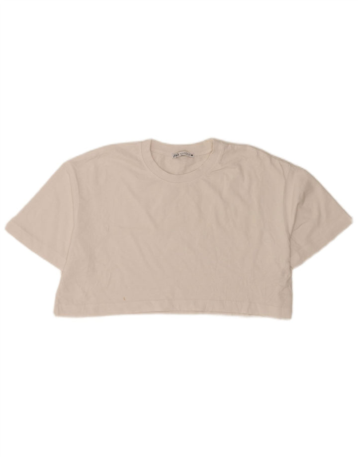 Zara Damen Crop Oversize T-Shirt Top UK 10 Small Weiße Baumwolle