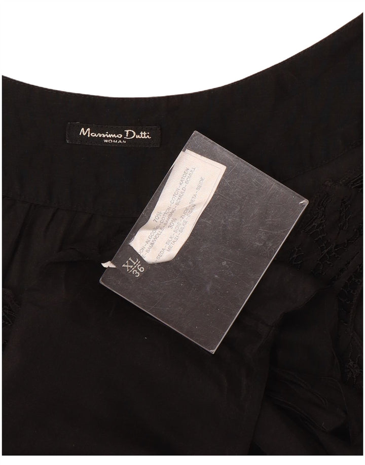 MASSIMO DUTTI Damen Ärmelloses Blusenoberteil UK 18 XL Schwarze Baumwolle