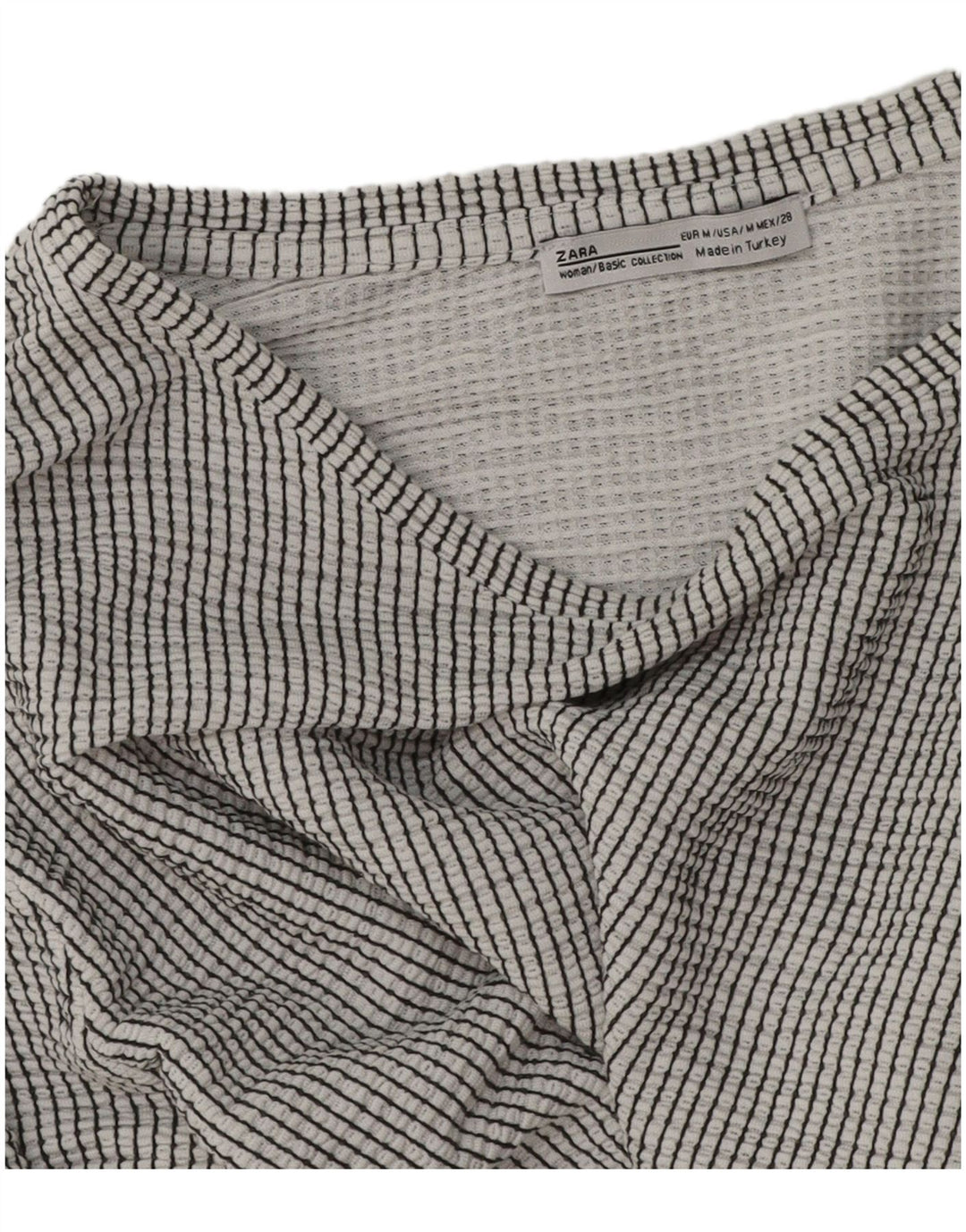 Zara Damen Crop Top Langarm UK 14 Mittelgrau Nadelstreifen