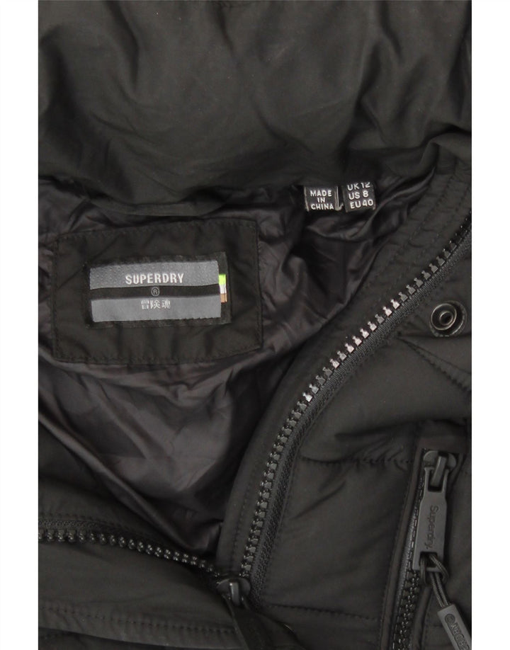 Superdry Wattierte Damenjacke mit Kapuze, UK 12, Mittelschwarz, Polyester