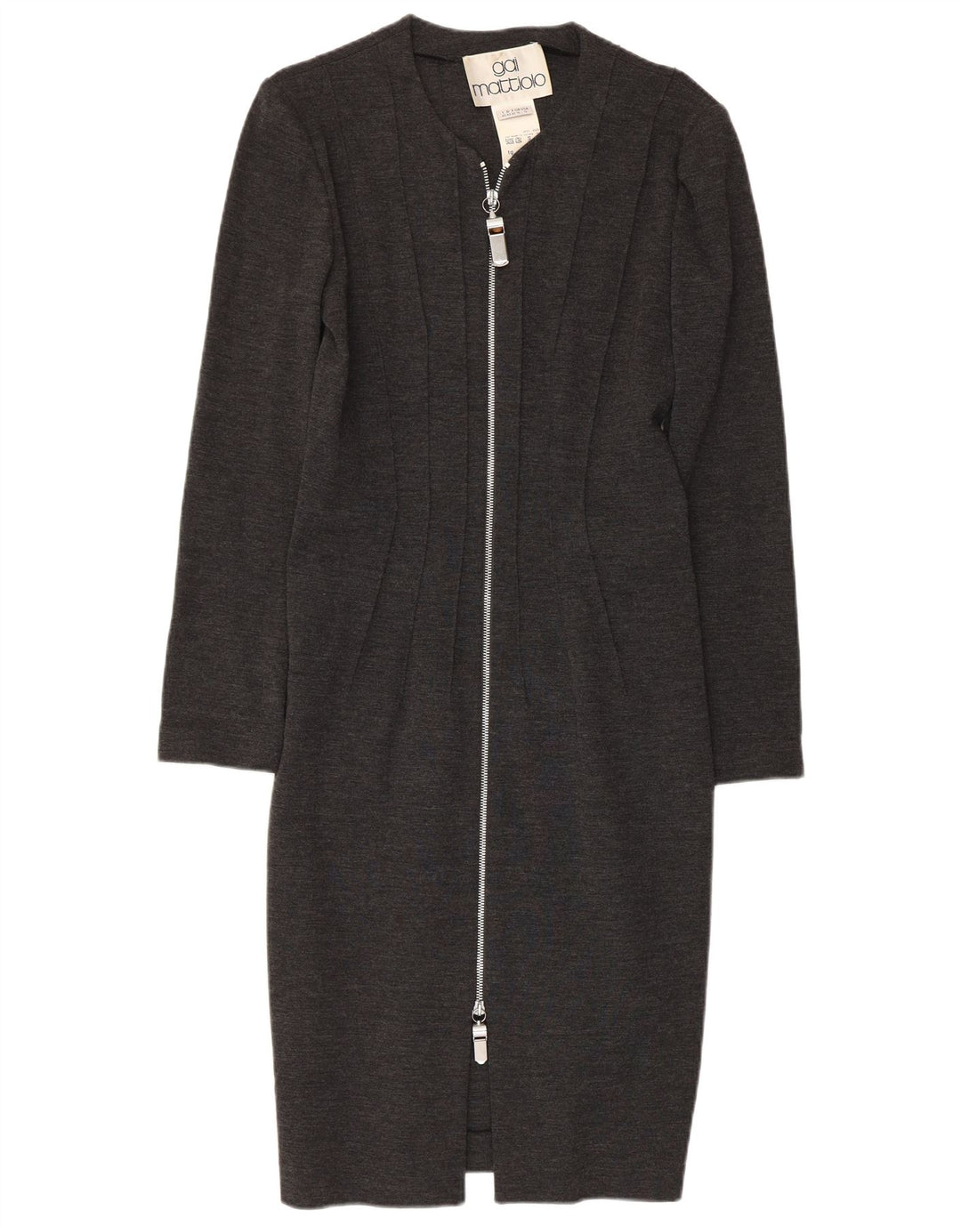 GAI MATTIOLO Womens Long Sleeve Bodycon Dress UK 16 Large Grey Virgin Wool