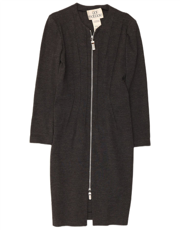 GAI MATTIOLO Womens Long Sleeve Bodycon Dress UK 16 Large Grey Virgin Wool