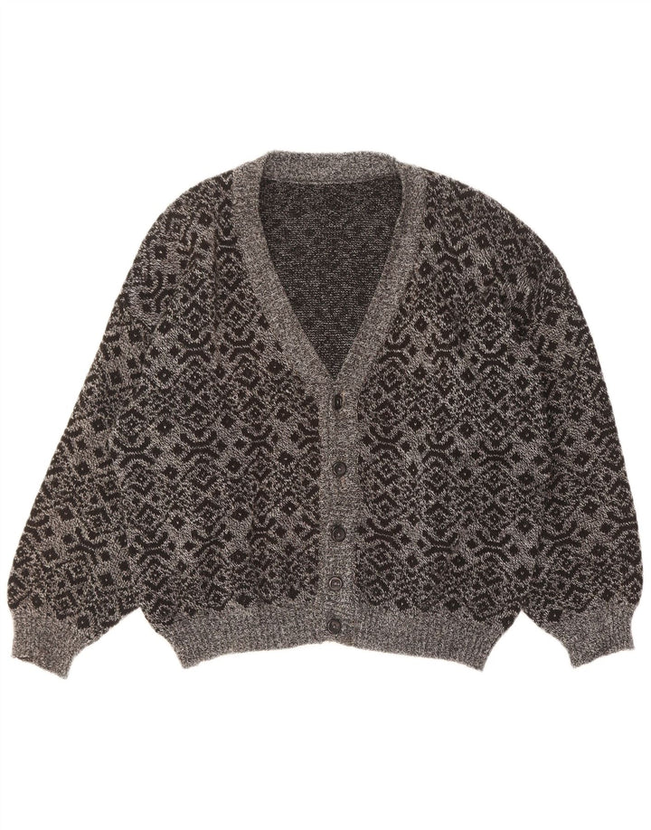 Vintage Herren Cardigan Pullover Groß Grau Geometrisch