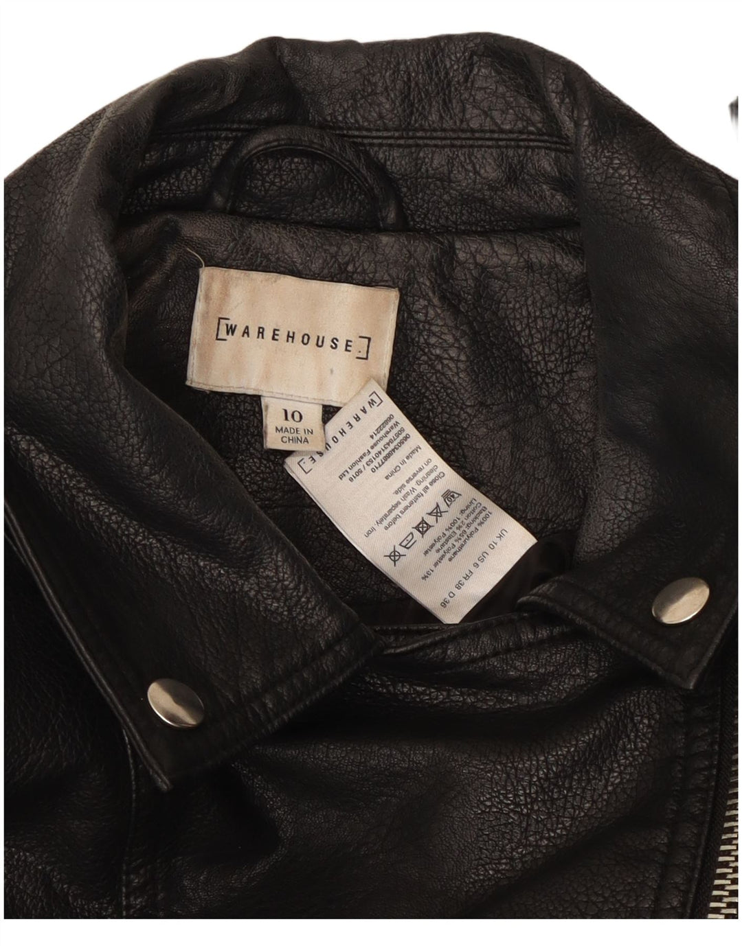 Warehouse Damen-Bikerjacke aus Kunstleder, UK 10, Größe S, Schwarz, Polyurethan