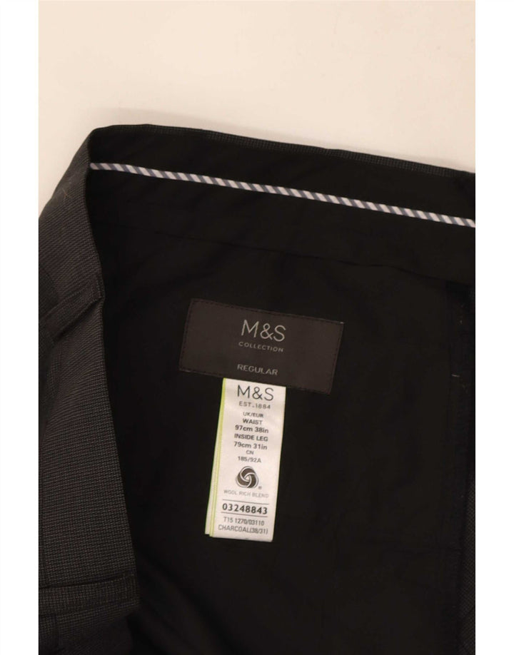 Marks & Spencer Herren-Anzughose in normaler Passform, W38, L31, schwarze Wolle