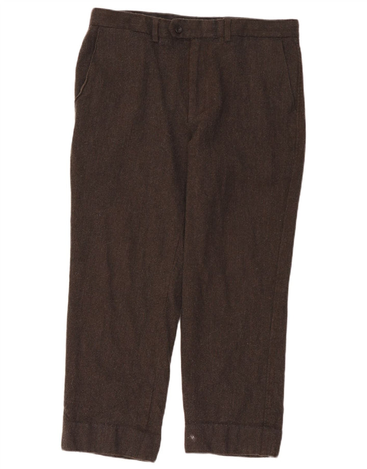 Marks & Spencer Herren-Anzughose, kurz geschnitten, gerade, W36, L24, braune Wolle
