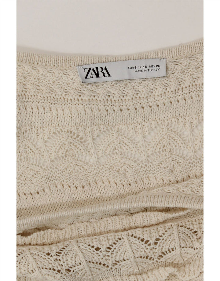 Zara Damen Crop Crochet Bluse Top UK 10 Small Beige