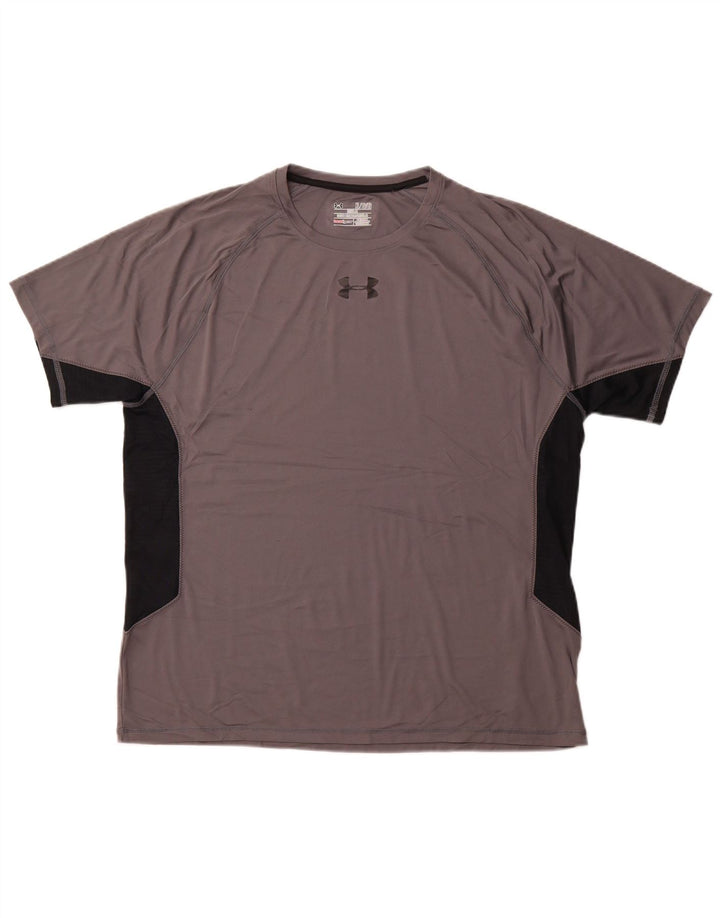UNDER ARMOUR Herren Heat Gear T-Shirt Top XL Graues Colourblock-Polyester
