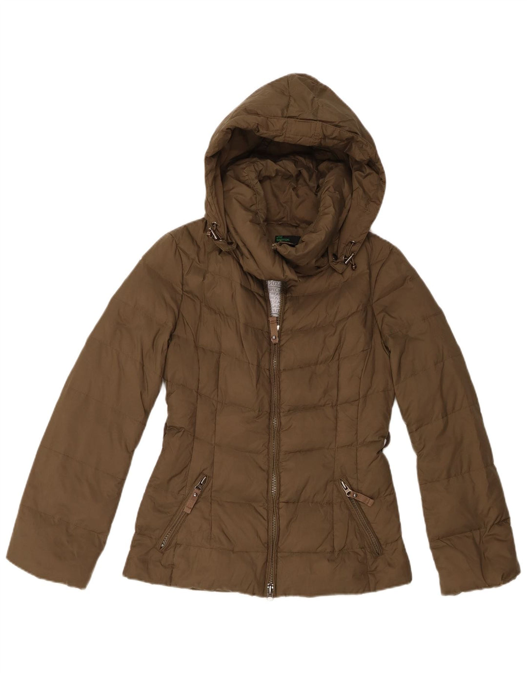 Benetton Wattierte Damenjacke mit Kapuze, UK 2 2XS Khaki