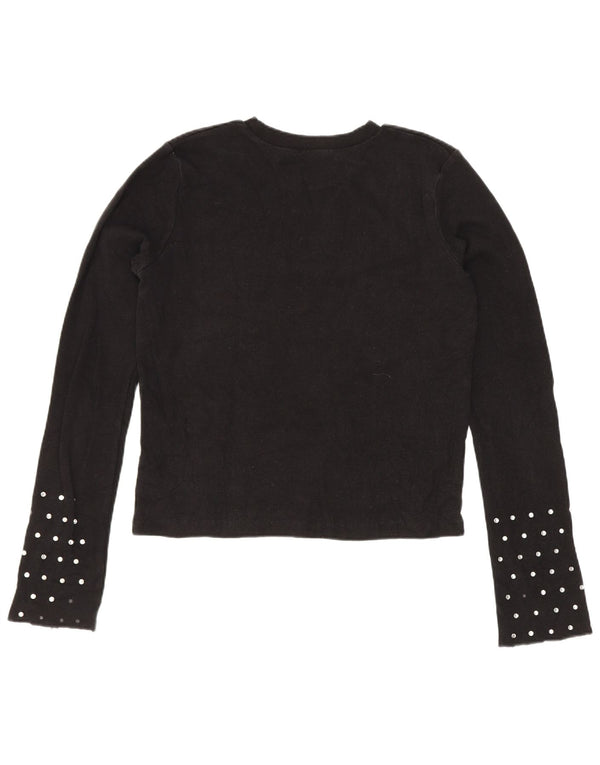 Zara Damen Trafaluc Crop Top Langarm UK 10 Small Schwarz Baumwolle