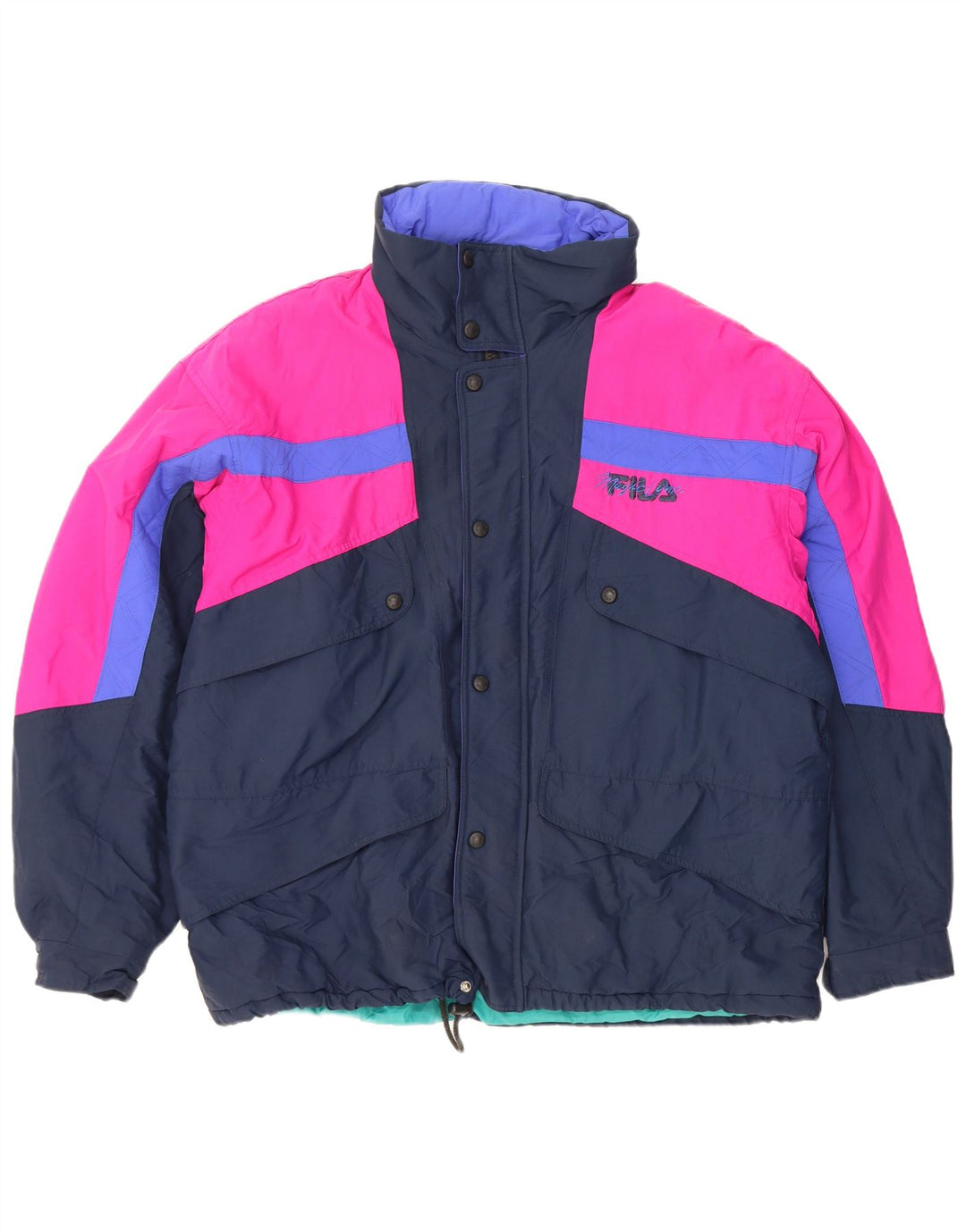 Fila Herren-Skijacke mit Kapuze, IT 54 2XL, marineblaues Farbblock-Polyester