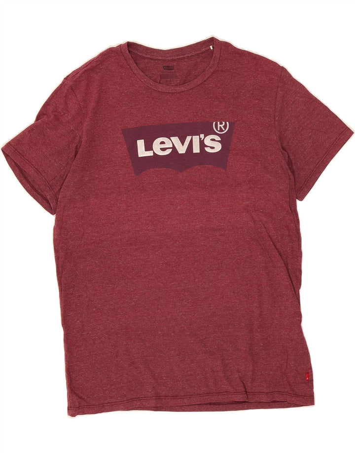 LEVI'S Mens Graphic T-Shirt Top Medium Burgundy Flecked Cotton Vintage Levi's and Second-Hand Levi's from Messina Hembry 