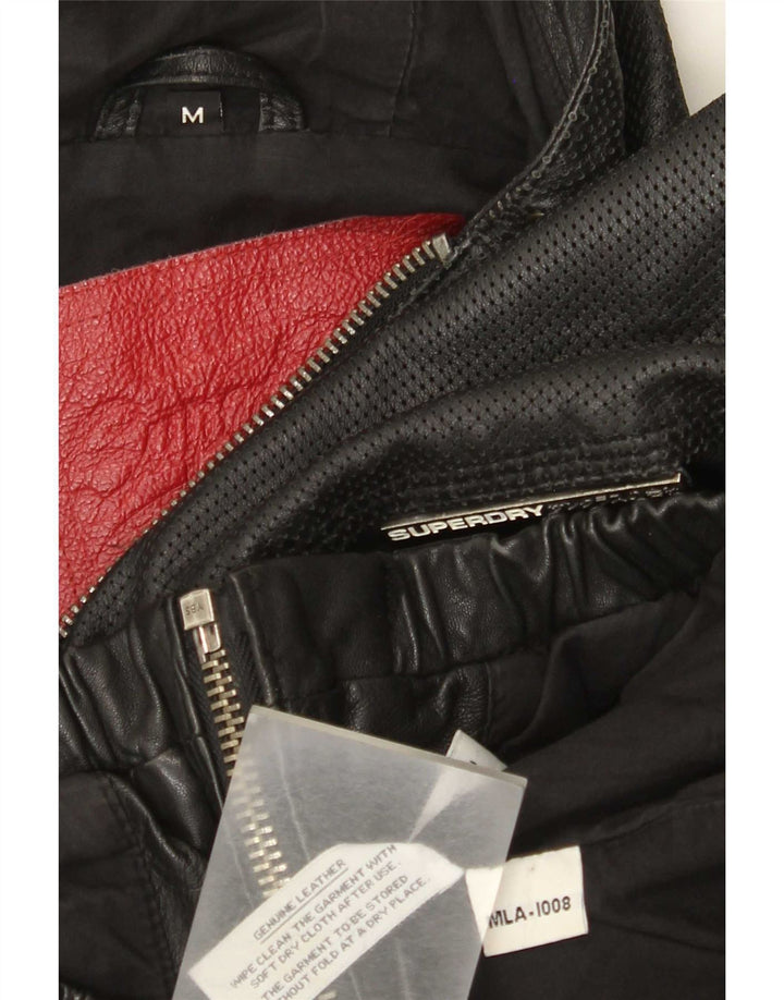 Superdry Herren Militär-Lederjacke mit Kapuze, UK 38, mittelschwarz