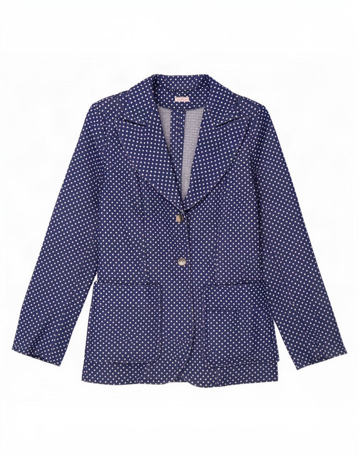 Vintage Damen 2-Knopf-Blazerjacke UK 10 Small Blue Polka Dot Retro