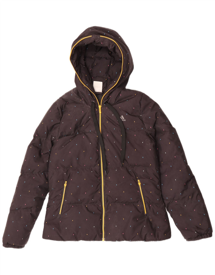 Adidas Damen-Kapuzenjacke, wattiert, UK 14, Mittelschwarz geflecktes Polyester