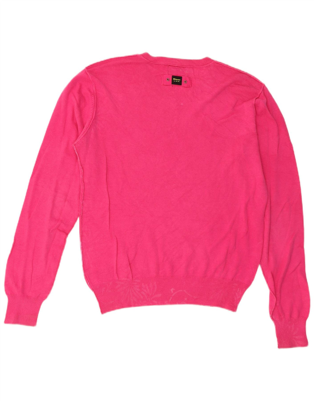 Blauer Damen-Pullover mit V-Ausschnitt, UK 14, mittelrosa, Baumwolle