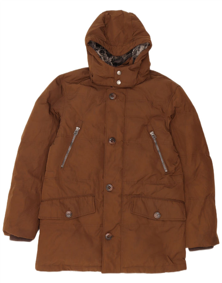 Marks & Spencer Herren Blue Harbour Wattierte Jacke mit Kapuze, UK 38, Mittelbraun